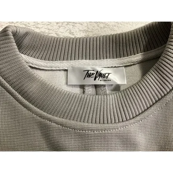 The Vault sleeveless ribbed knit boxy silhouette top pleated front Large gray - Picture 7 of 7